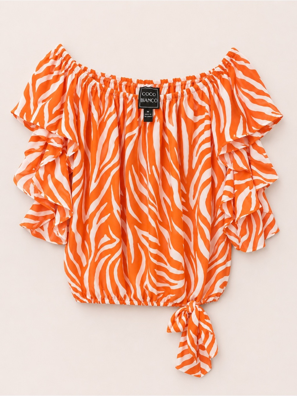 Coco Bianco Orange&White Off-Shoulder Blouse- Size Medium - Picture 2 of 6